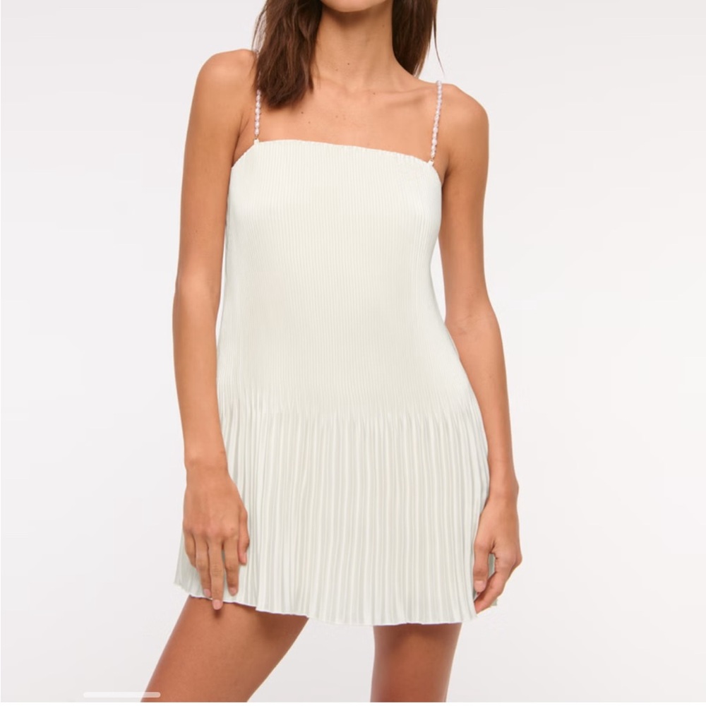 Abercrombie & Fitch Cream Pleated Mini Slip Dress